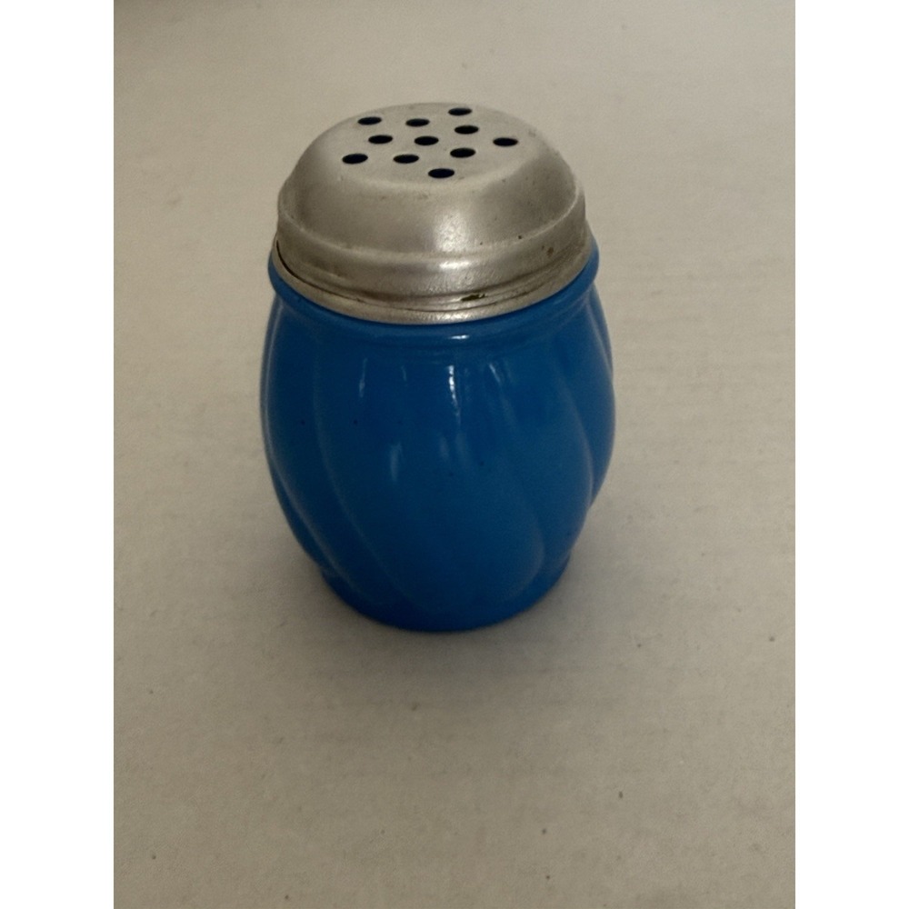 Gemco Blue Swirl Spiral Sugar Spice Shaker Mid Century Modern Retro Glass